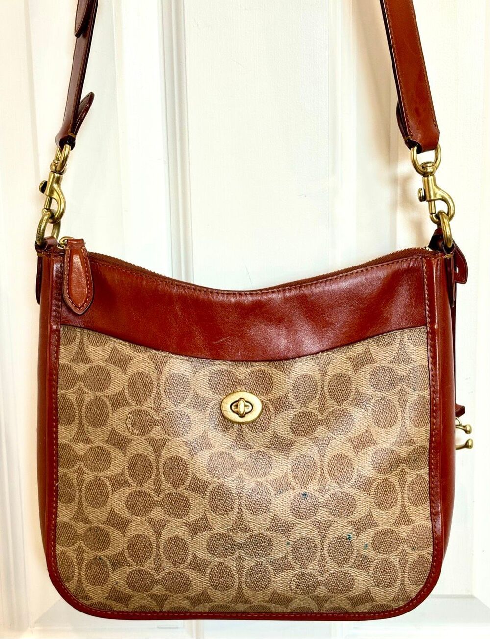 COACH - "Chaise" Signature Logo Crossbody in Covered Canvas & Leather